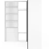 Dressing extensible d'angle MARLON 230 x 140 x 180 cm blanc avec penderies + étagères + rideaux gris