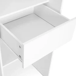 Dressing extensible d'angle MARLON 230 x 140 x 180 cm blanc avec penderies + étagères + rideaux gris
