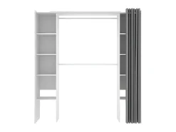 Dressing extensible DORIAN avec rideau - L110/180 cm - Coloris : Blanc et gris