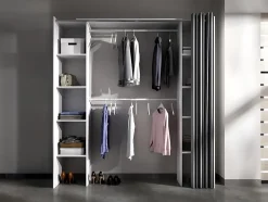 Dressing extensible DORIAN avec rideau - L110/180 cm - Coloris : Blanc et gris