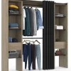Dressing Extensible Double 120/180 x 50 x 180 cm hêtre avec étagères hêtre + Double penderie + Rideau Noir