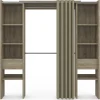 Dressing extensible double MERYL 120/180 x 50 x 180 cm hêtre avec étagères + double penderie + rideau taupe