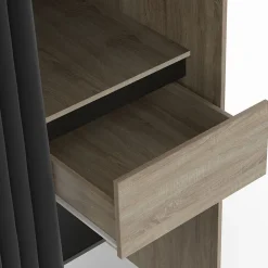 Dressing extensible double XXL MERYL 120/180 cm hêtre avec tiroirs + étagères + penderie + rideau noir