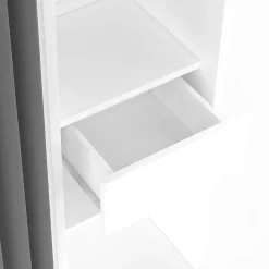 Dressing extensible double MERYL 120/180 x 50 x 180 cm blanc avec étagères + double penderie + rideau gris