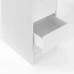 Dressing extensible double MERYL 120/180 cm blanc avec 6 tiroirs + étagères + double penderie + rideau gris