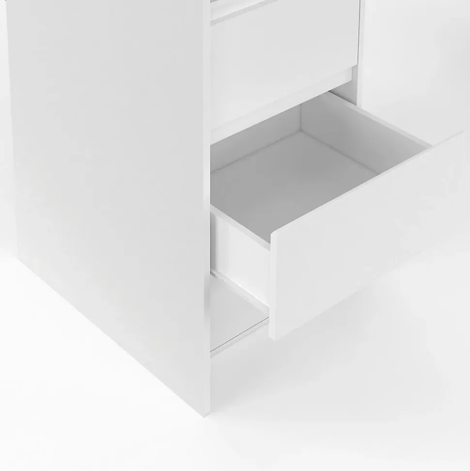 Dressing extensible double MERYL 120/180 cm blanc avec 6 tiroirs + étagères + double penderie + rideau gris