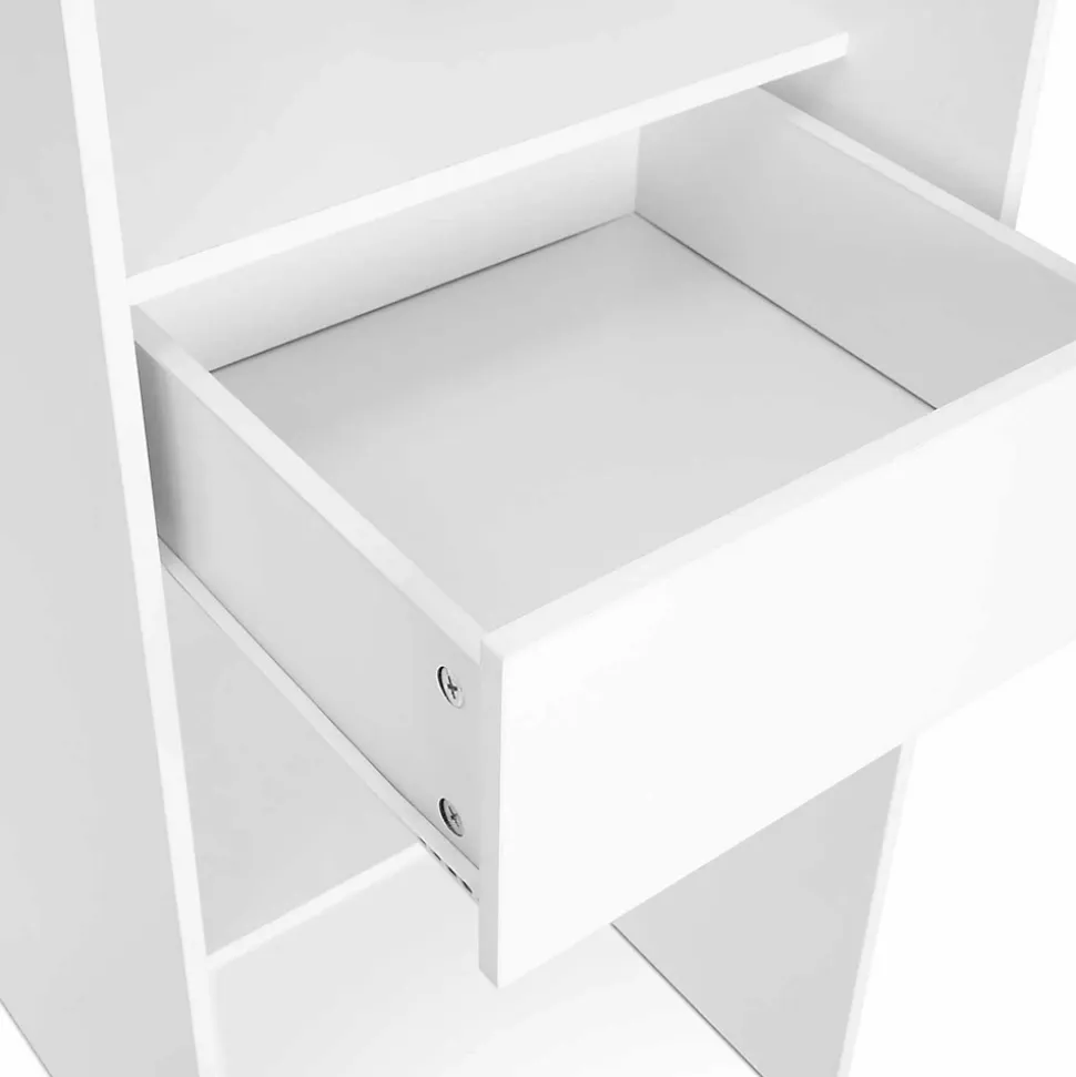 Dressing extensible MARTY 120/170 x 50 x 180 cm blanc avec étagères + double penderie + rideau gris