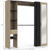Dressing extensible MERYL 145/170 x 50 x 180 cm hêtre avec étagères + double penderie + miroir + rideau noir