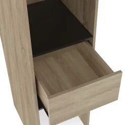 Dressing extensible MERYL 145/170 x 50 x 180 cm hêtre avec étagères + double penderie + miroir + rideau noir