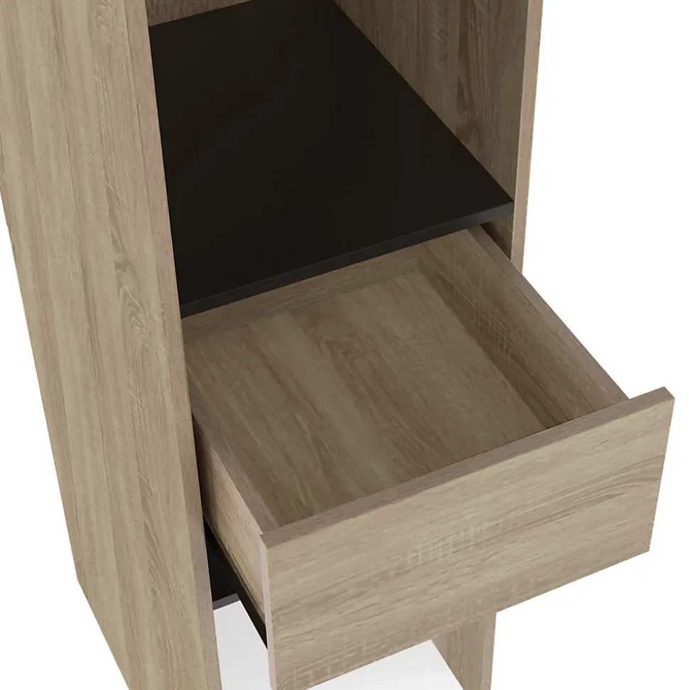 Dressing extensible MERYL 145/170 x 50 x 180 cm hêtre avec étagères + double penderie + miroir + rideau noir