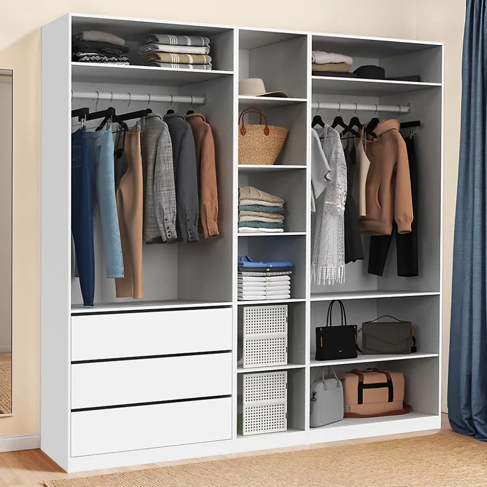 Dressing modulable TAYLOR 200 x 55 x 200 cm 3 modules avec penderies + étagères + tiroirs blanc