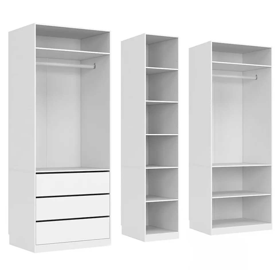 Dressing modulable TAYLOR 200 x 55 x 200 cm 3 modules avec penderies + étagères + tiroirs blanc