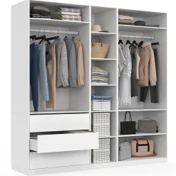 Dressing modulable TAYLOR 200 x 55 x 200 cm 3 modules avec penderies + étagères + tiroirs blanc