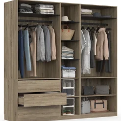 Dressing modulable TAYLOR 200 x 55 x 200 cm 3 modules avec penderies + étagères + tiroirs hêtre et noir