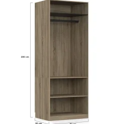 Dressing modulable TAYLOR 200 x 55 x 200 cm 3 modules avec penderies + étagères + tiroirs hêtre et noir