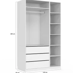 Dressing modulable TAYLOR 120 x 55 x 200 cm 2 modules avec penderie + étagères + tiroirs blanc