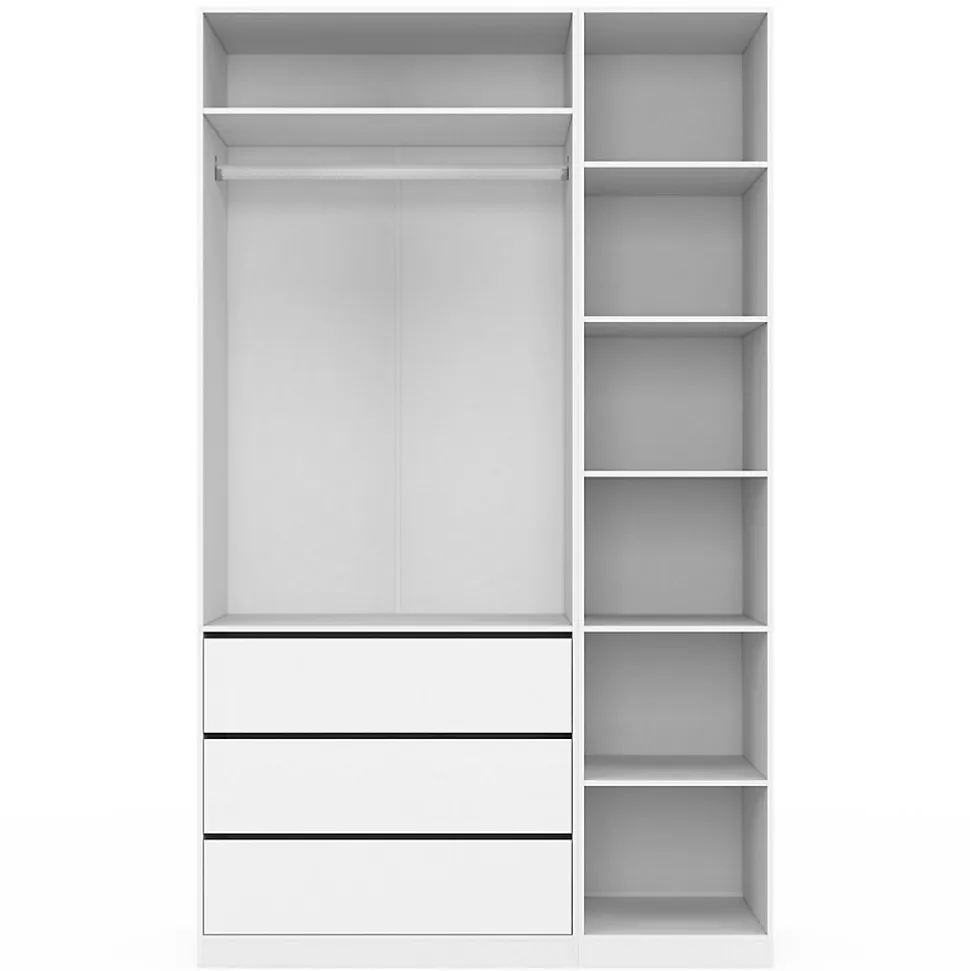Dressing modulable TAYLOR 120 x 55 x 200 cm 2 modules avec penderie + étagères + tiroirs blanc