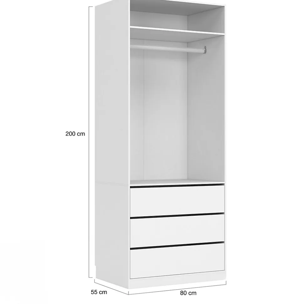Dressing modulable TAYLOR 120 x 55 x 200 cm 2 modules avec penderie + étagères + tiroirs blanc