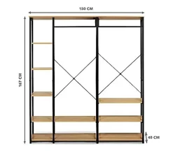 Dressing Modulable XXL Design Industriel, L.150 cm, Noir/Marron