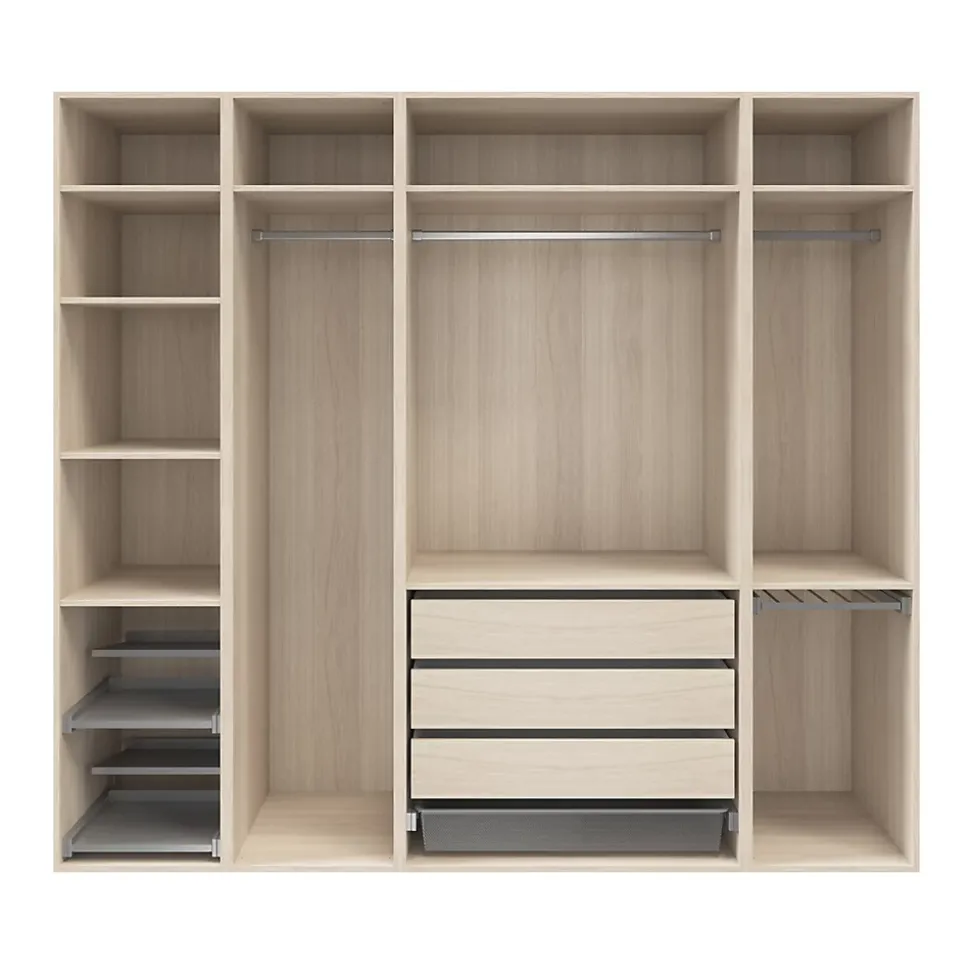Dressing ouvert avec tiroirs et portes chaussures effet chêne GoodHome Atomia H. 225 x L. 250 x P. 58 cm