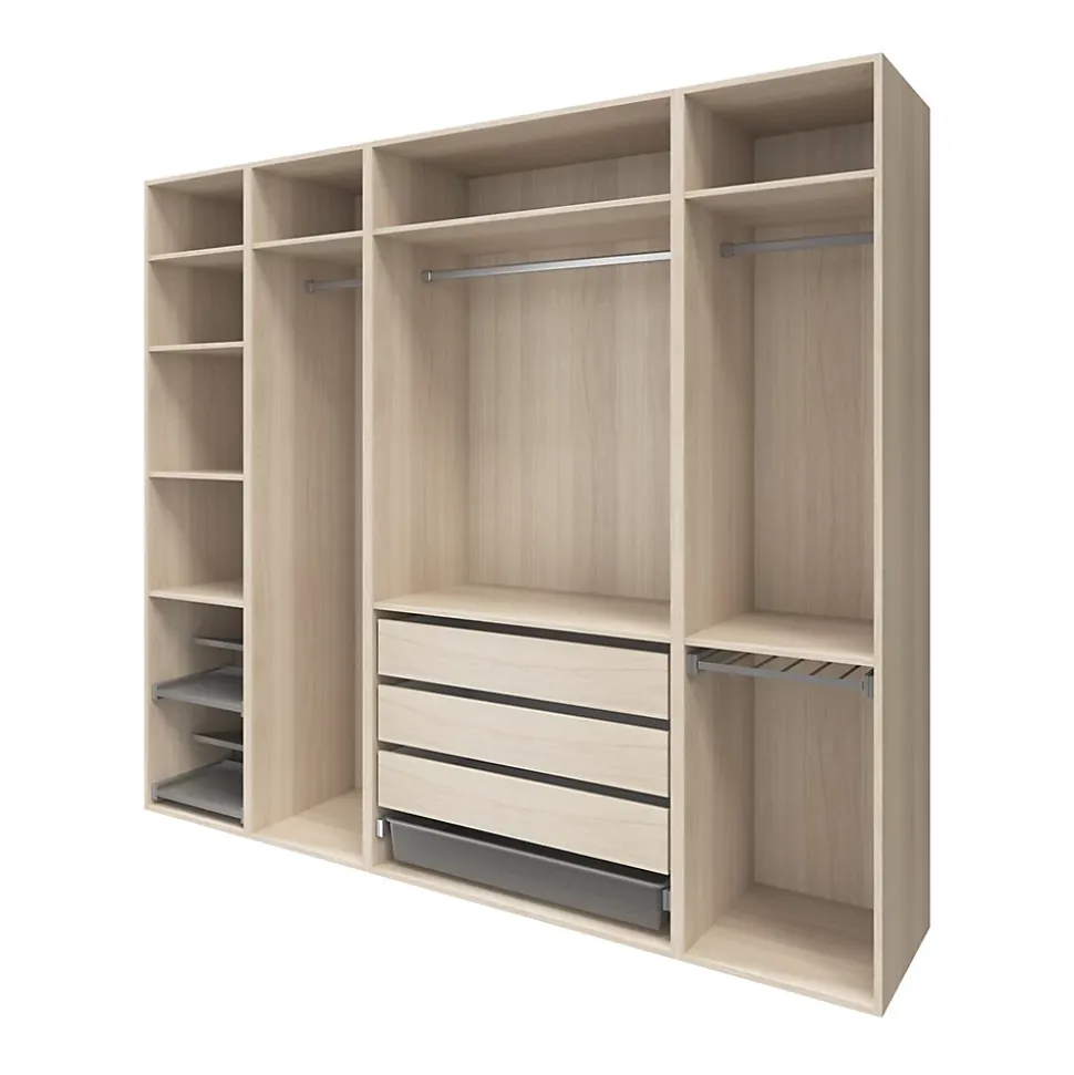 Dressing ouvert avec tiroirs et portes chaussures effet chêne GoodHome Atomia H. 225 x L. 250 x P. 58 cm