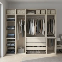 Dressing ouvert avec tiroirs et portes chaussures effet chêne GoodHome Atomia H. 225 x L. 250 x P. 58 cm