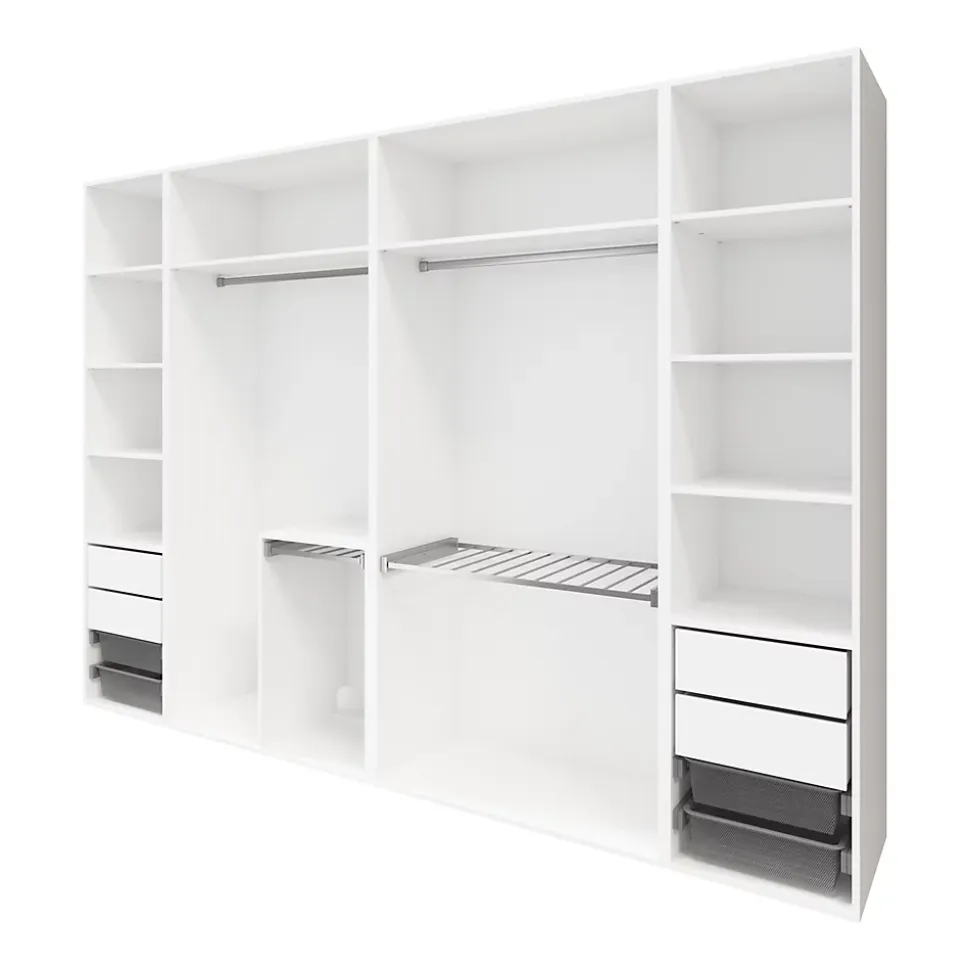 Dressing ouvert avec tiroirs et portes pantalons blanc GoodHome Atomia H. 225 x L. 300 x P. 58 cm