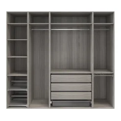 Dressing ouvert avec tiroirs et portes chaussures effet chêne grisé GoodHome Atomia H. 225 x L. 250 x P. 58 cm