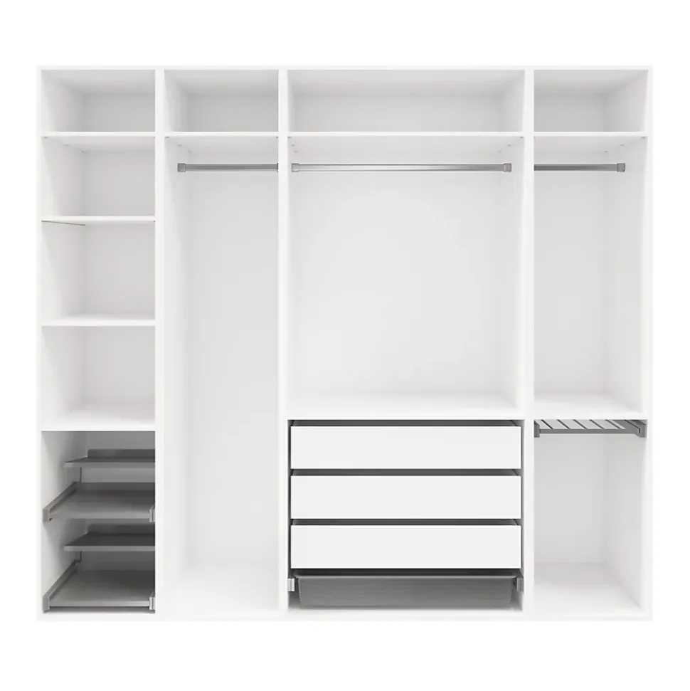 Dressing ouvert avec tiroirs et portes chaussures blanc GoodHome Atomia H. 225 x L. 250 x P. 58 cm