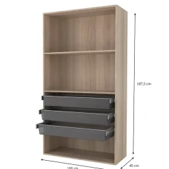 Dressing ouvert tablettes et tiroirs effet chêne GoodHome Atomia H. 187,5 x L. 100 x P. 45 cm