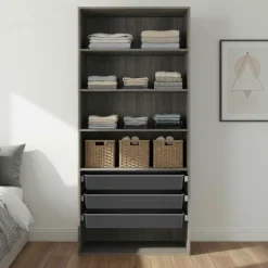 Dressing ouvert tablettes et tiroirs effet chêne grisé GoodHome Atomia H. 225 x L. 100 x P. 45 cm
