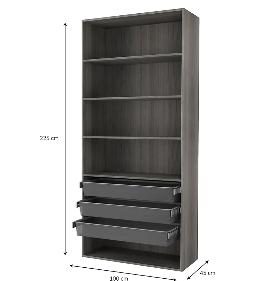 Dressing ouvert tablettes et tiroirs effet chêne grisé GoodHome Atomia H. 225 x L. 100 x P. 45 cm