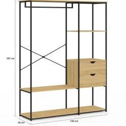 Dressing penderie avec étagères et 2 tiroirs L. 130 cm DETROIT design industriel