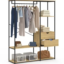 Dressing penderie avec étagères et 2 tiroirs L. 130 cm DETROIT design industriel
