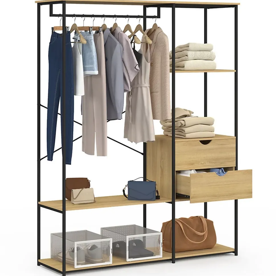 Dressing penderie avec étagères et 2 tiroirs L. 130 cm DETROIT design industriel
