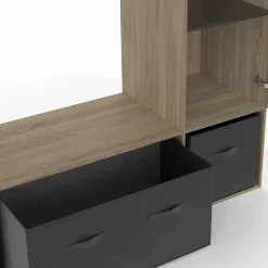 Dressing penderie BERENICE 105 x 40 x 172 cm hêtre avec étagères + boites de rangement noires + miroir