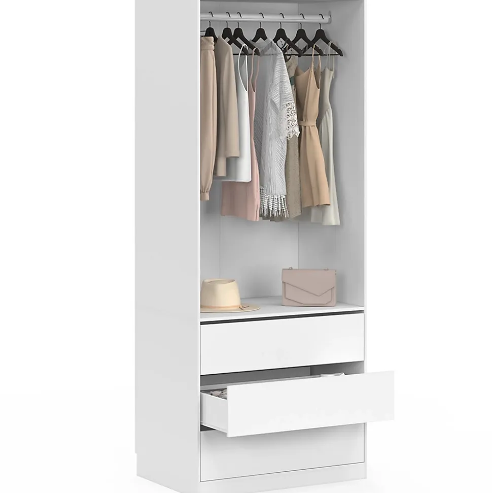 Dressing TAYLOR 80 x 55 x 200 cm 1 module avec penderie + 3 tiroirs blanc
