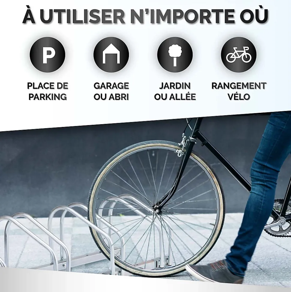 DUNLOP Support Vélo Râtelier Range Vélo - Sol ou Mural 4 Vélos, Support Garage Compact & Robuste, Montage Facile