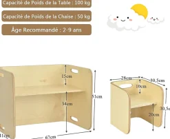 Emsemble de Table et Chaises en Bois de Bouleau,en Forme de U avec Poignees Rainurees et Coins Arrondis pour Salon,Chambre,bureau