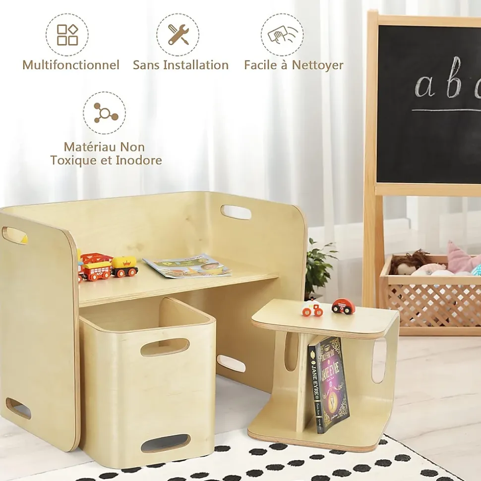 Emsemble de Table et Chaises en Bois de Bouleau,en Forme de U avec Poignees Rainurees et Coins Arrondis pour Salon,Chambre,bureau