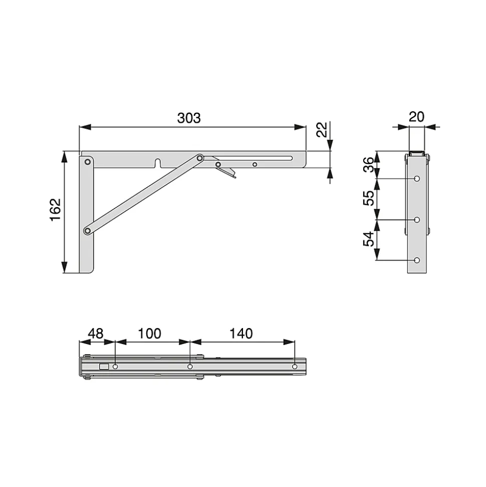 Emuca Jeu de Supports de pliage, longueur 303mm, Acier, Peint en noir
