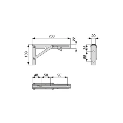 Emuca Jeu de Supports de pliage, longueur 203mm, Acier, Peint en noir