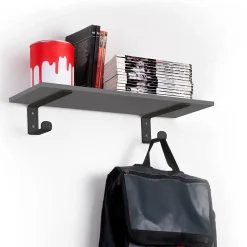 Emuca Jeu de supports pour étagères en bois Shelf avec cintre intégré, Acier, Peint en noir