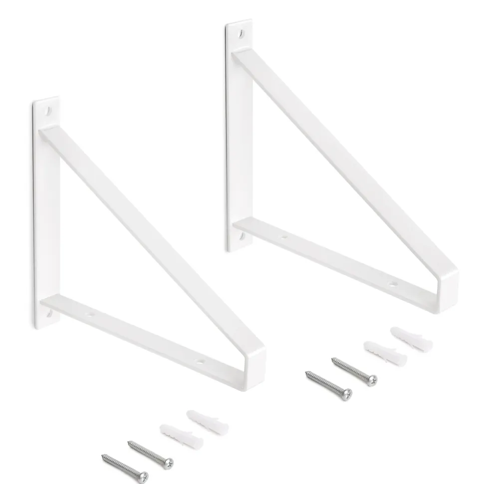 Emuca Jeu de supports pour étagères en bois Shelf avec forme triangulaire, Acier, Peint en blanc