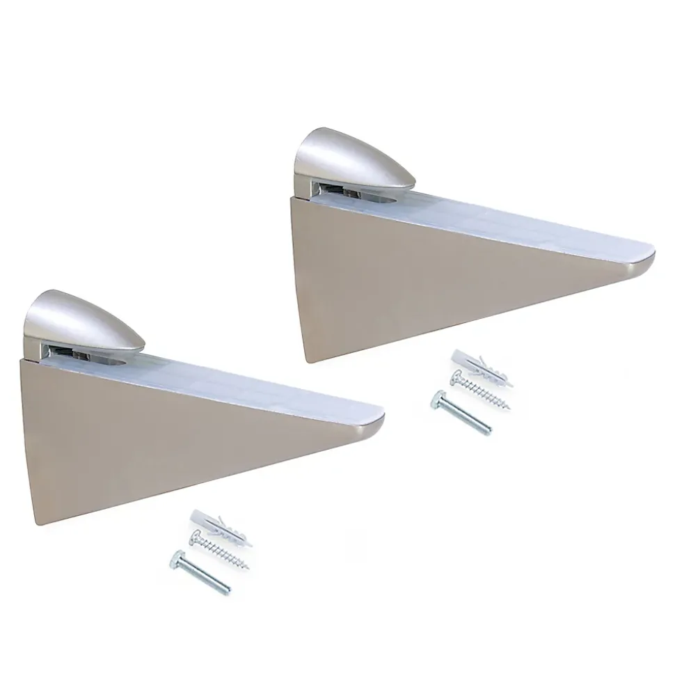 Emuca Jeu de supports pour tablette en bois ou en verre Halcon, Plastique et Zamak, Laqué nickel mat