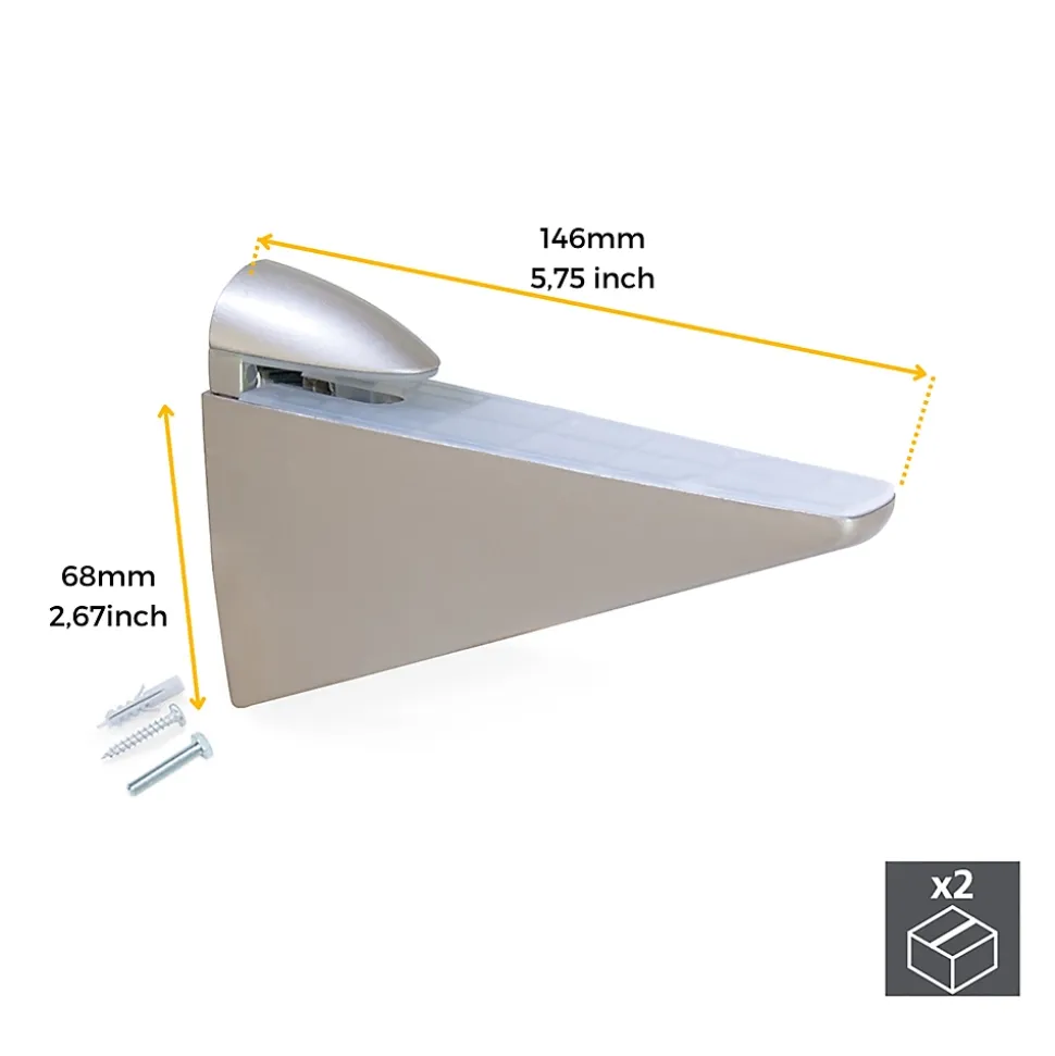 Emuca Jeu de supports pour tablette en bois ou en verre Halcon, Plastique et Zamak, Laqué nickel mat