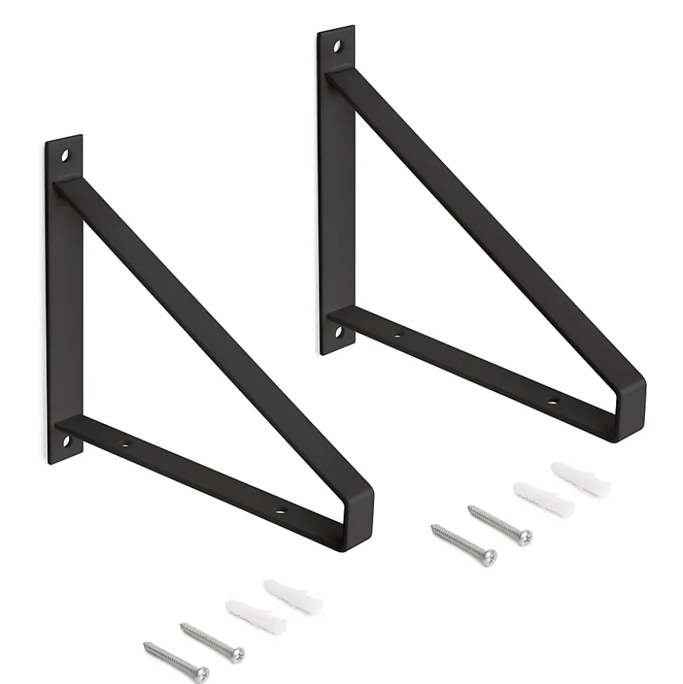 Emuca Jeu de supports pour étagères en bois Shelf avec forme triangulaire, Acier, Peint en noir