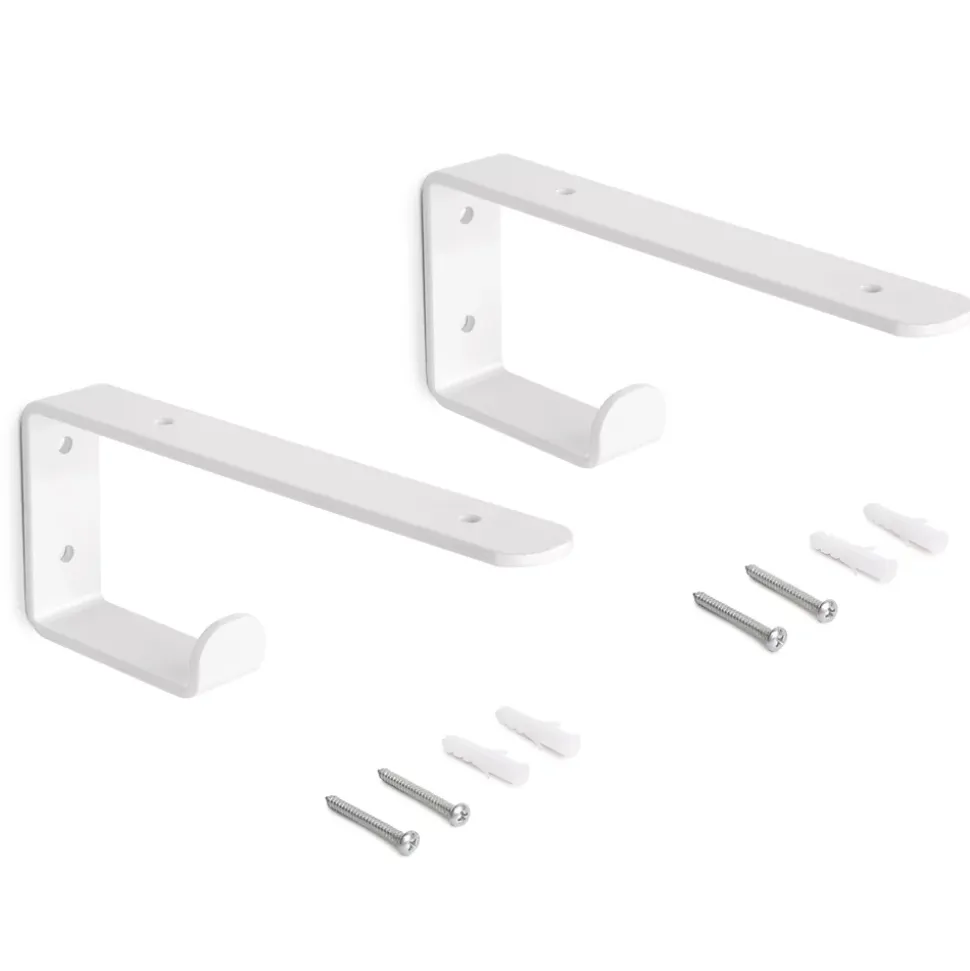Emuca Jeu de supports pour étagères en bois Shelf avec cintre intégré, Acier, Peint en blanc