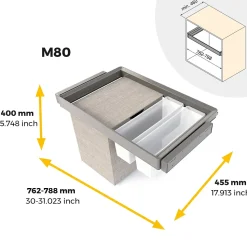 Emuca Kit 2 plateaus auxiliaires, 1 panier et rack ajustable Quartz pour armoires, glissières extension totale et à fermeture