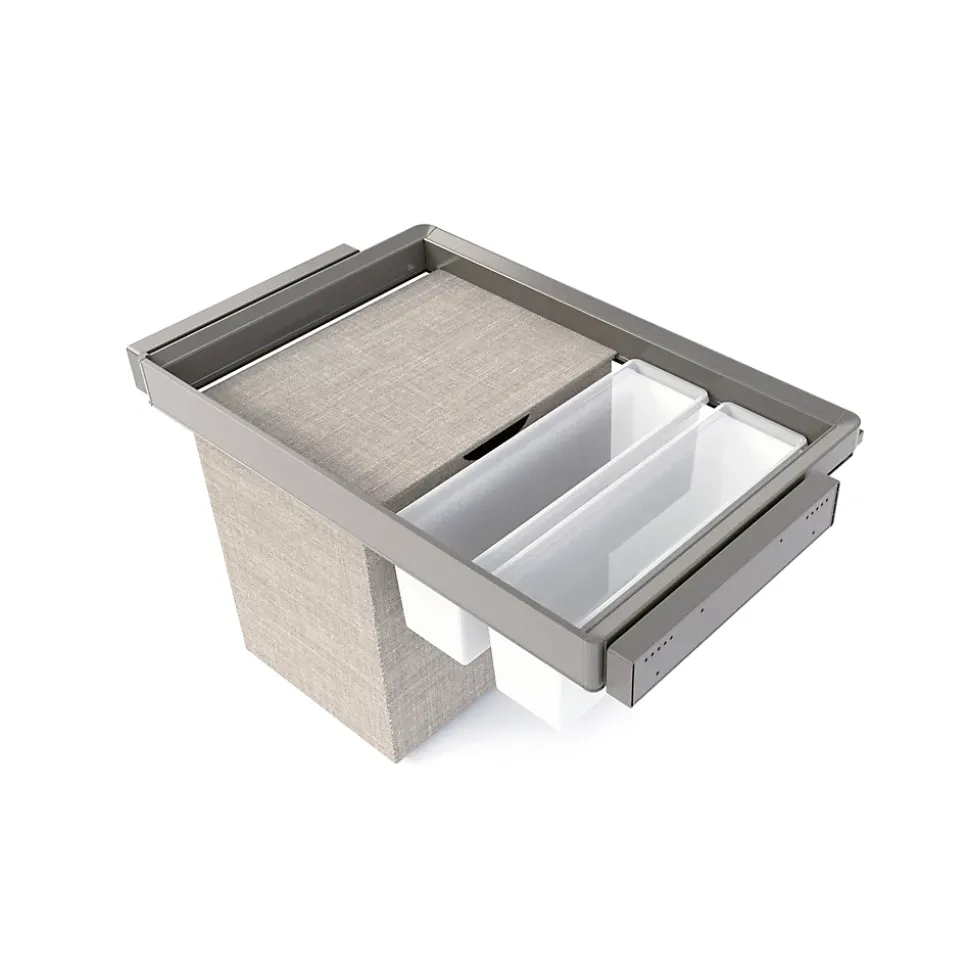 Emuca Kit 2 plateaus auxiliaires, 1 panier et rack ajustable Quartz pour armoires, glissières extension totale et à fermeture